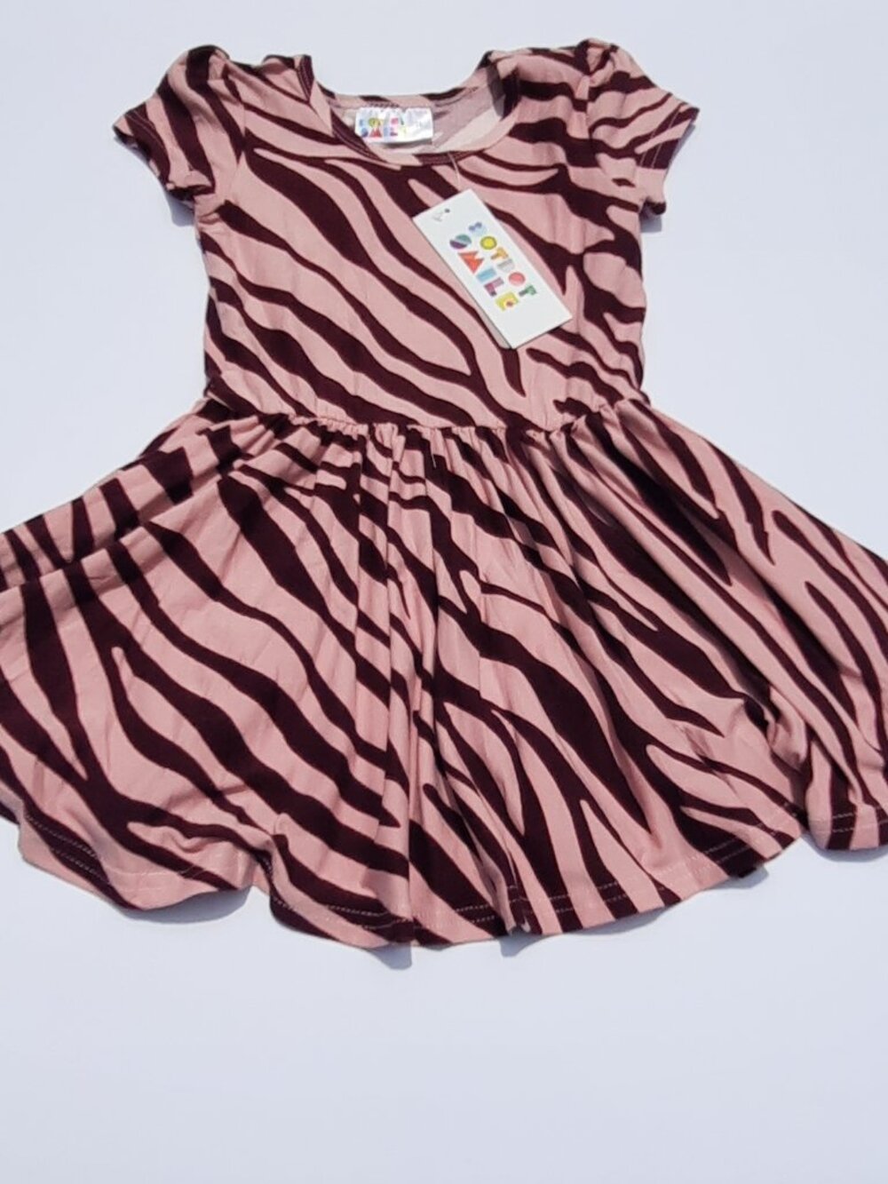 NWT Dot Dot Smile Girls Pink Zebra Soft Twirl Dress Size 2T Cap Sleeve